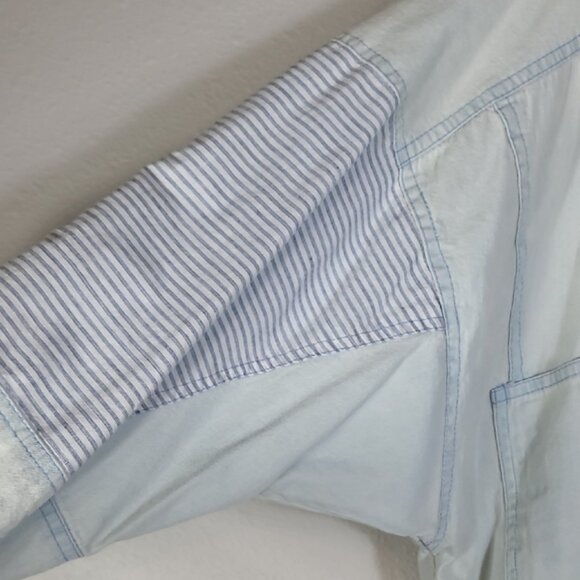 Vintage 80s Women Faded Denim Bomber Jacket Size M Acid Wash Patchwork Grunge - Picture 3 of 15